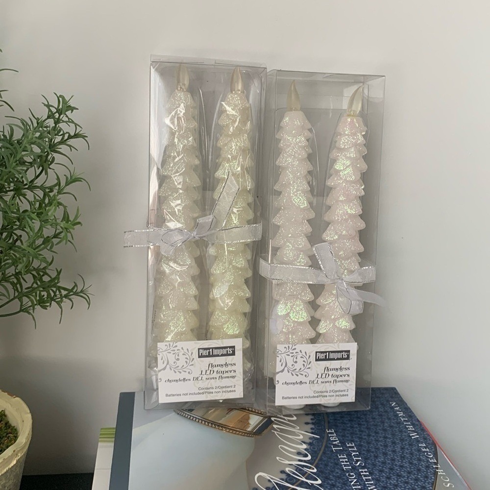 Pier 1 imports 2 pack flameless LED tapers candlestick glitter Christmas holiday